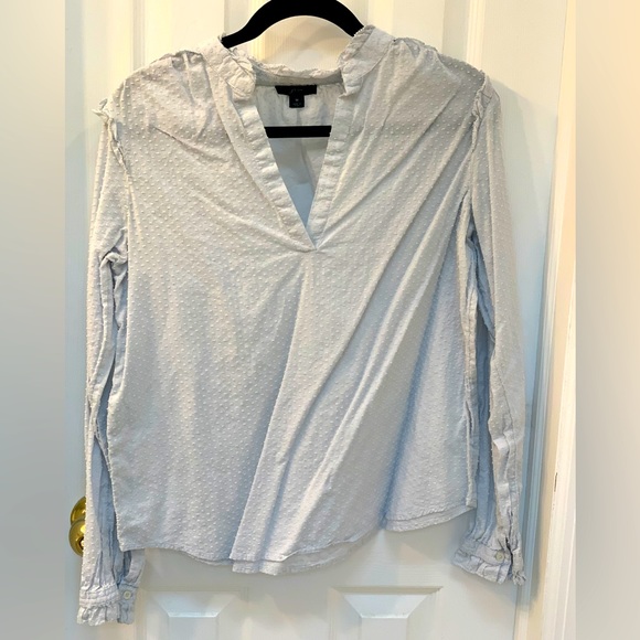 J. Crew Ruffle-trim V-neck popover in clip dot classic sky light blue M - Picture 2 of 6